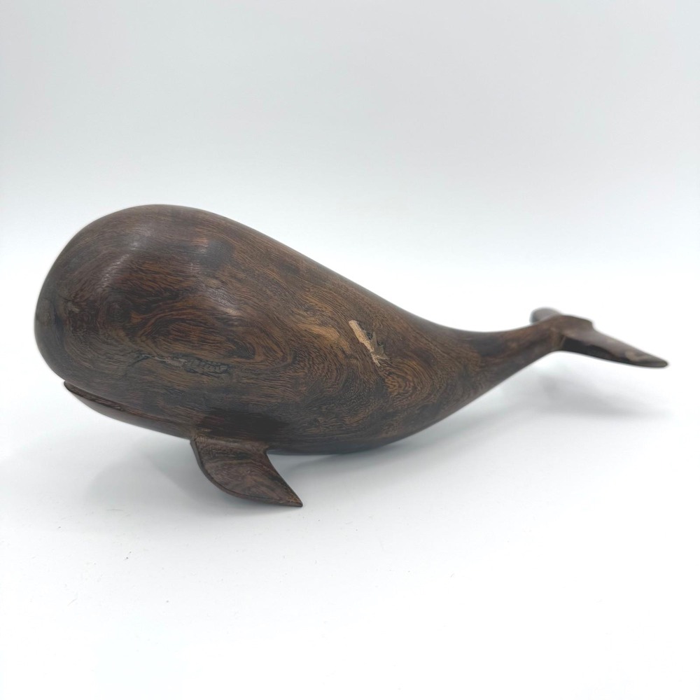 Vintage Mid Century Solid‎ Iron Wood Carved Nautical Costal Decor Sperm Whale